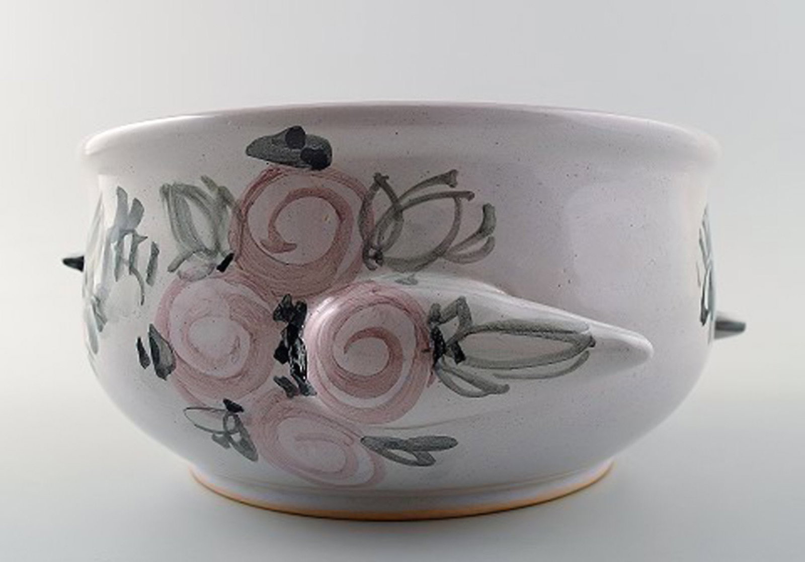Bjorn Wiinblad unique ceramic flower pot, pink and gray glaze. - 3
