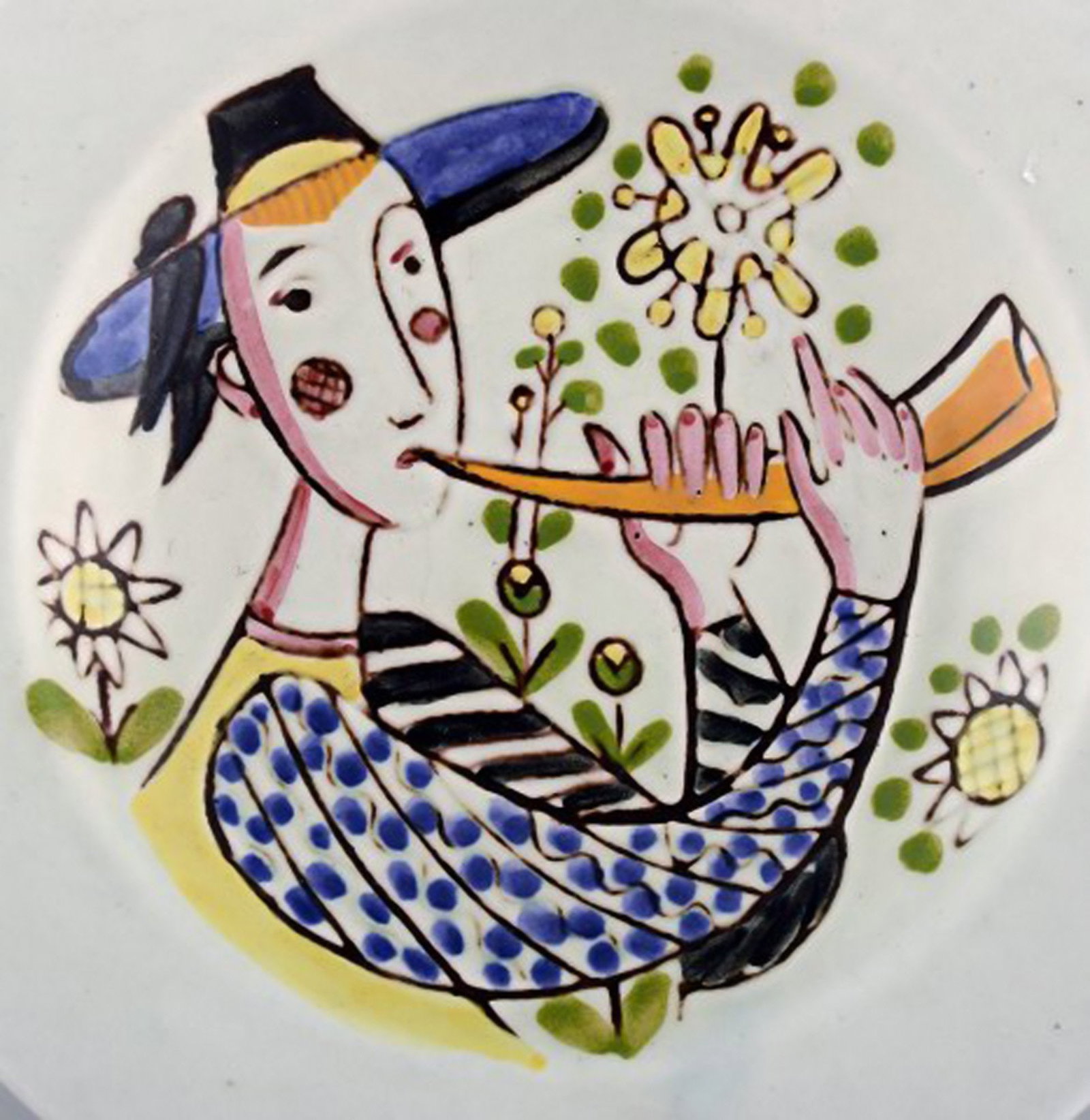 Carl-Harry Stålhane for Rorstrand. Hand painted bowl in glazed stoneware decorated with man in - 3