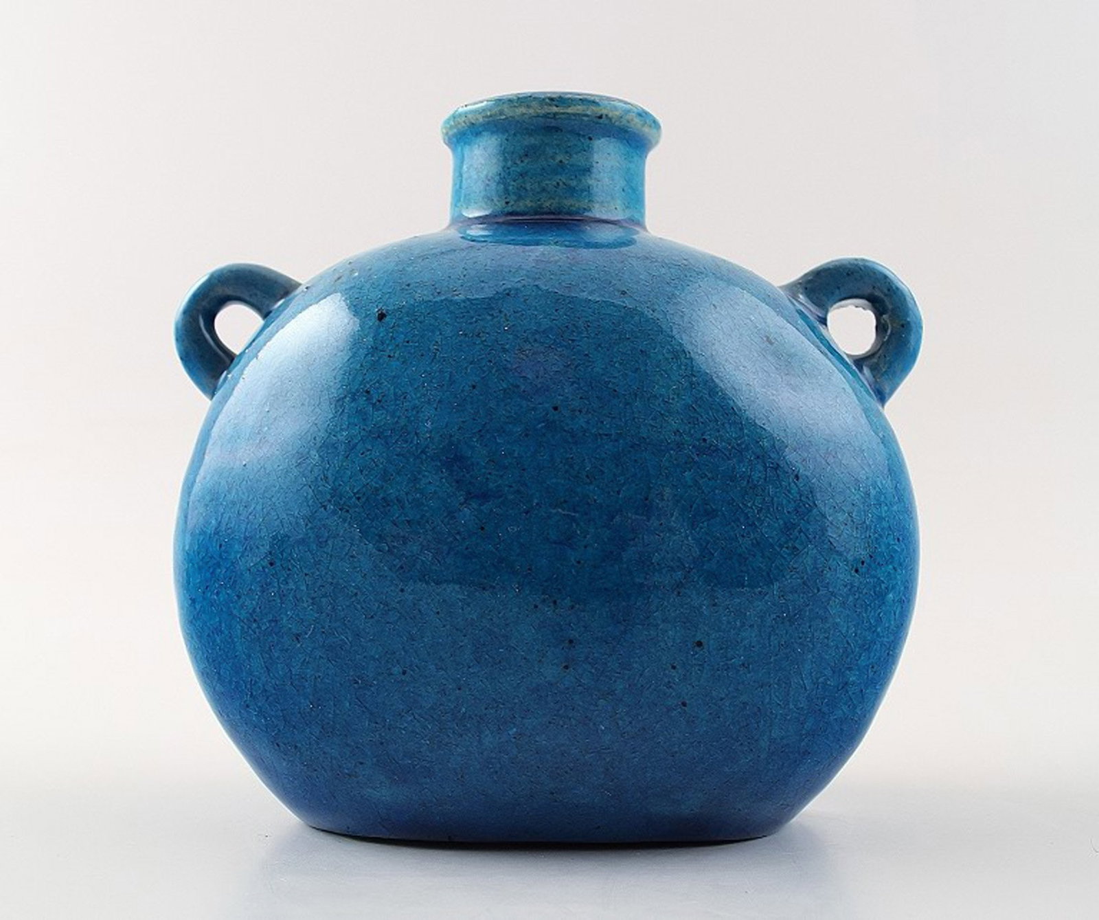 Kahler, HAK, glazed stoneware vase. Nils Kahler.: Title: Kahler, HAK, glazed stoneware vase. Nils Kahler. Description: Kahler, HAK, glazed stoneware vase. Nils Kahler. In perfect condition. Beautiful turquoise glaze. Hallmarked.. Measures 12 X 11 cm.