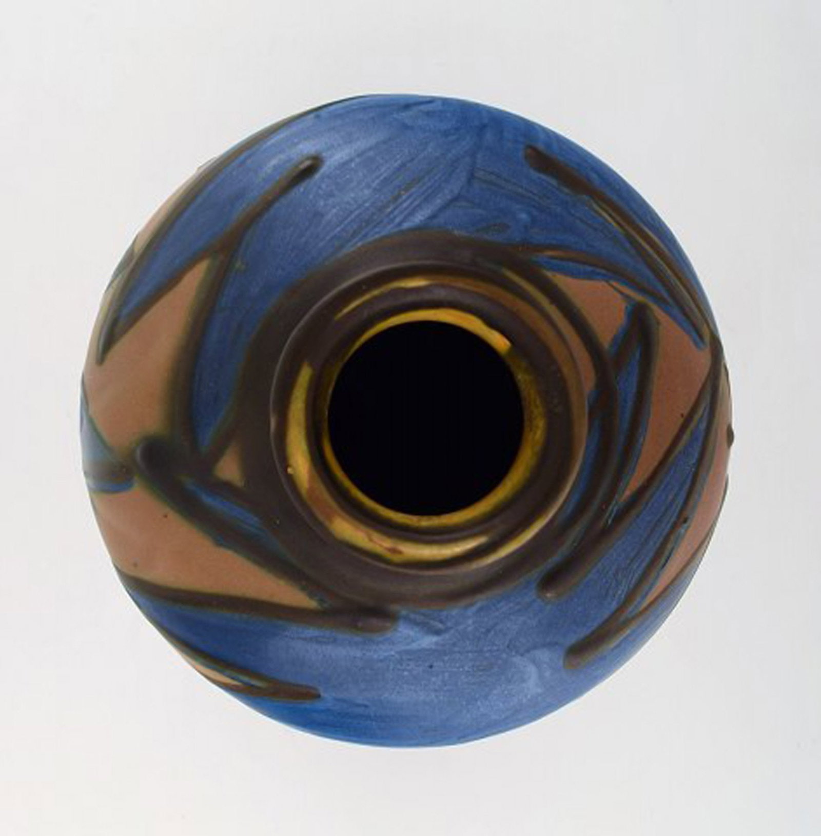 Kahler, HAK, glazed stoneware vase in modern design. 1930 / 40's. Cow horn technique. Blue flowers - 6
