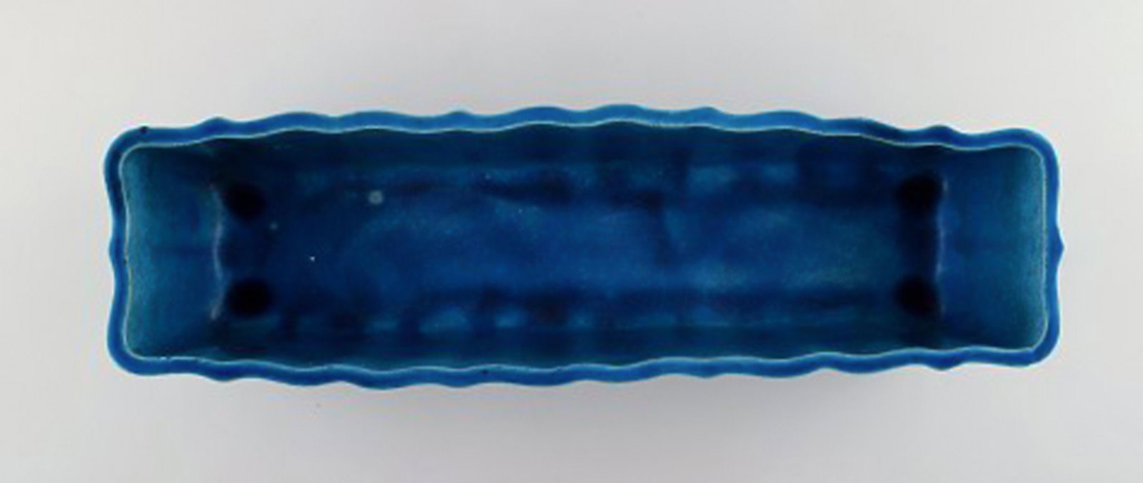 Nils Kahler for Kahler, Denmark. Glazed flower basin / jardiniere in beautiful turquoise glaze. 1960 - 4
