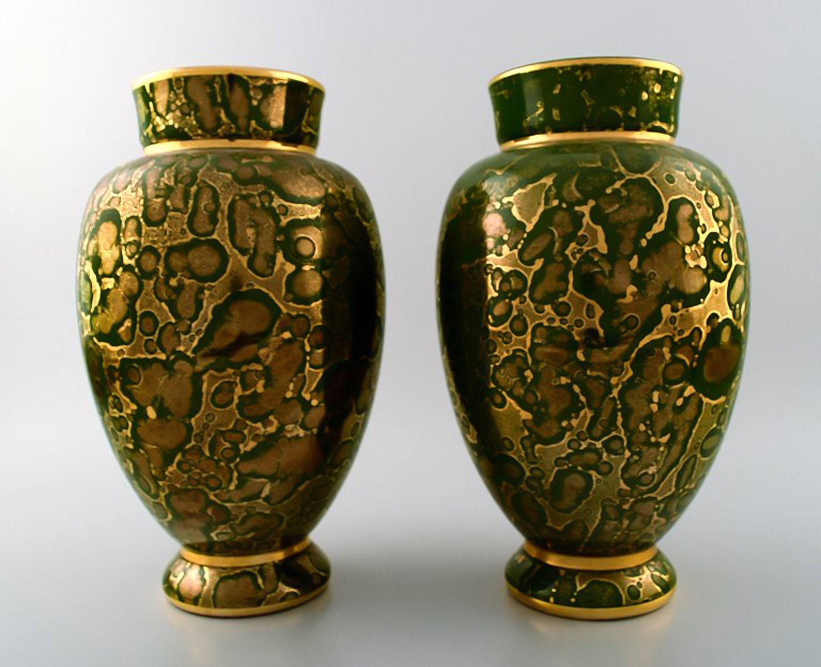 Sevres, France, a pair of Art Deco pottery vases.: Title: Sevres, France, a pair of Art Deco pottery vases. Description: Sevres, France, a pair of Art Deco pottery vases. France 1930 s. Measures 27.5 cm. X 14 cm. Beautiful glaze !! Marked. In perfect 