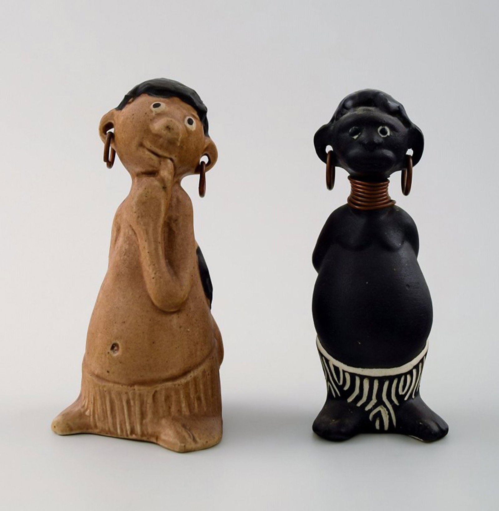 Rolf Palm, Hoganas, two hottentots, unique ceramic figures. - 2