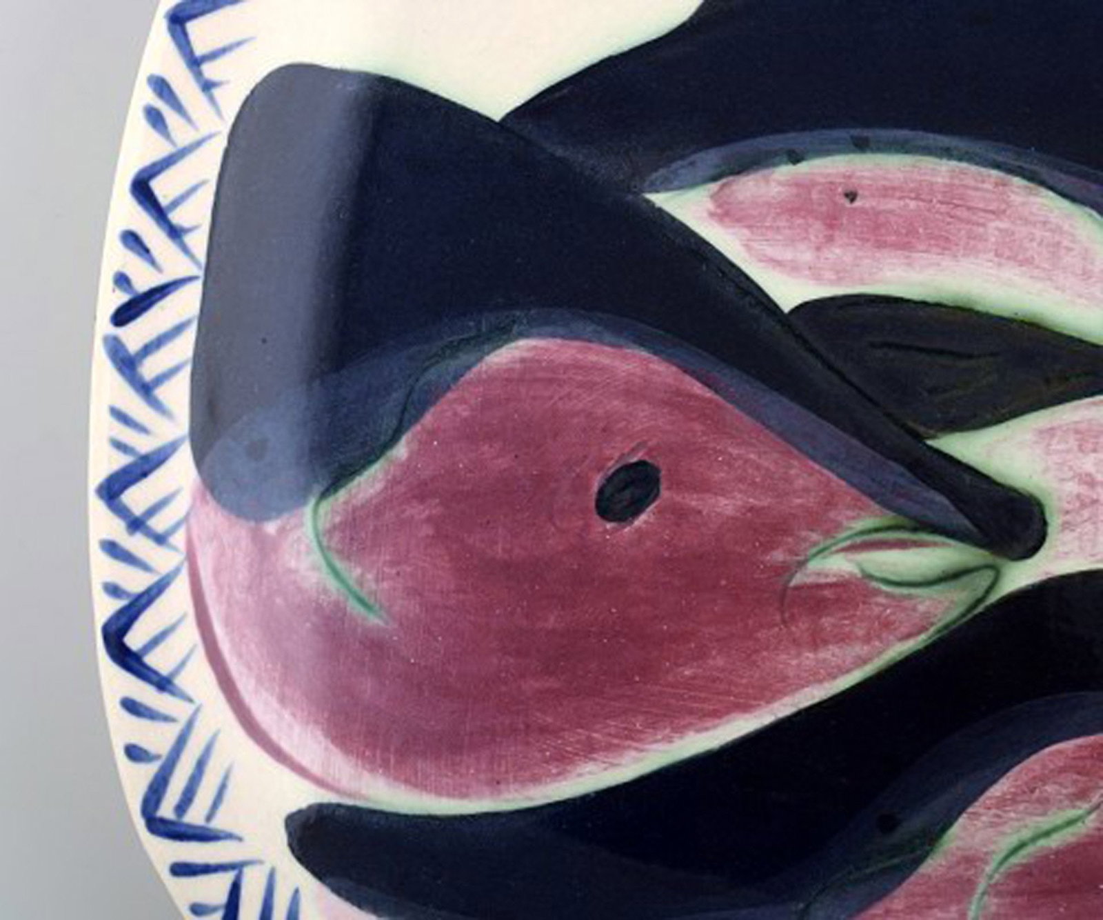 Kate Maury unique ceramic dish decorated with fish. - 7
