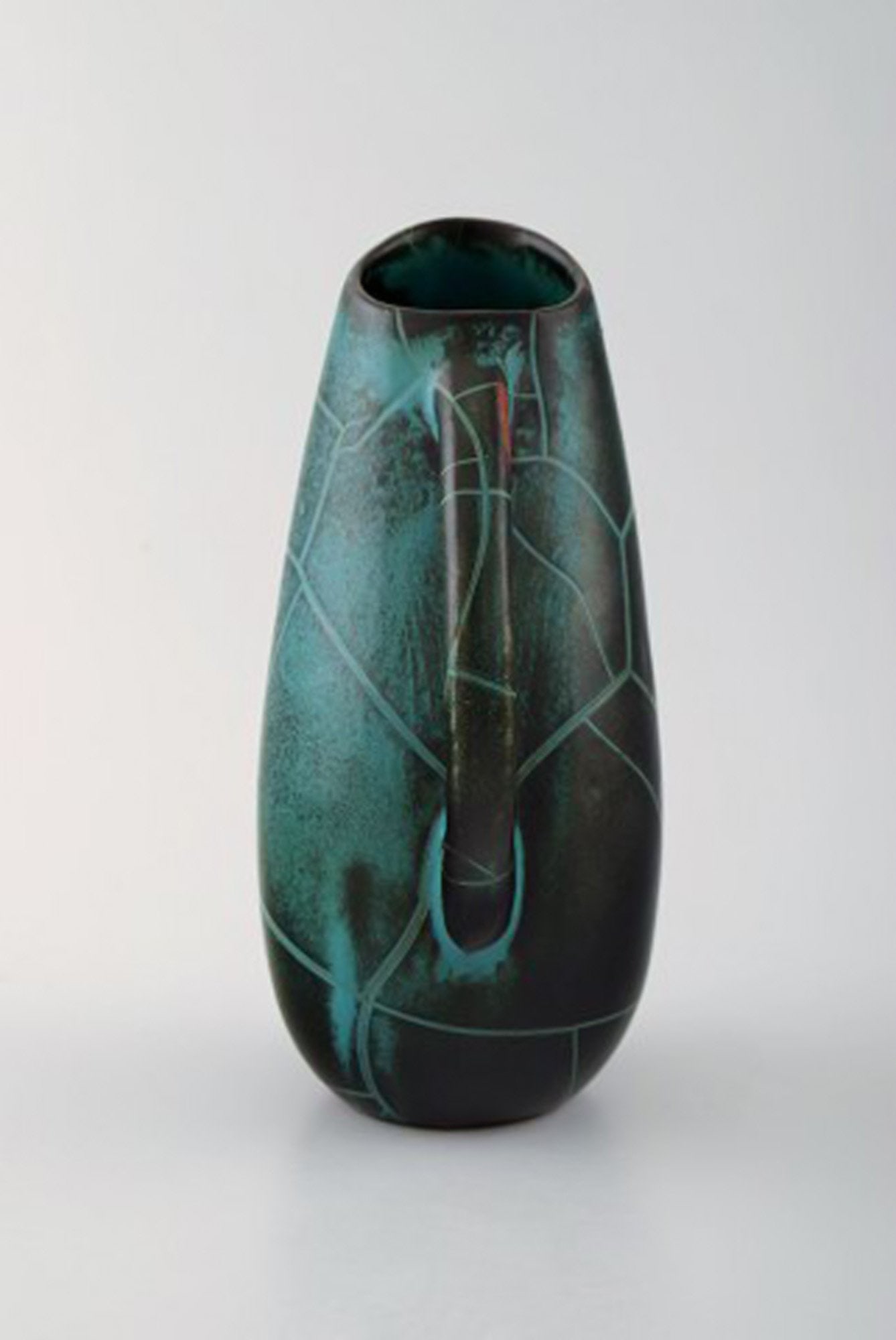 Richard Uhlemeyer, German ceramist. Collection of ceramic jugs/vases, beautiful cracked glaze in red - 4