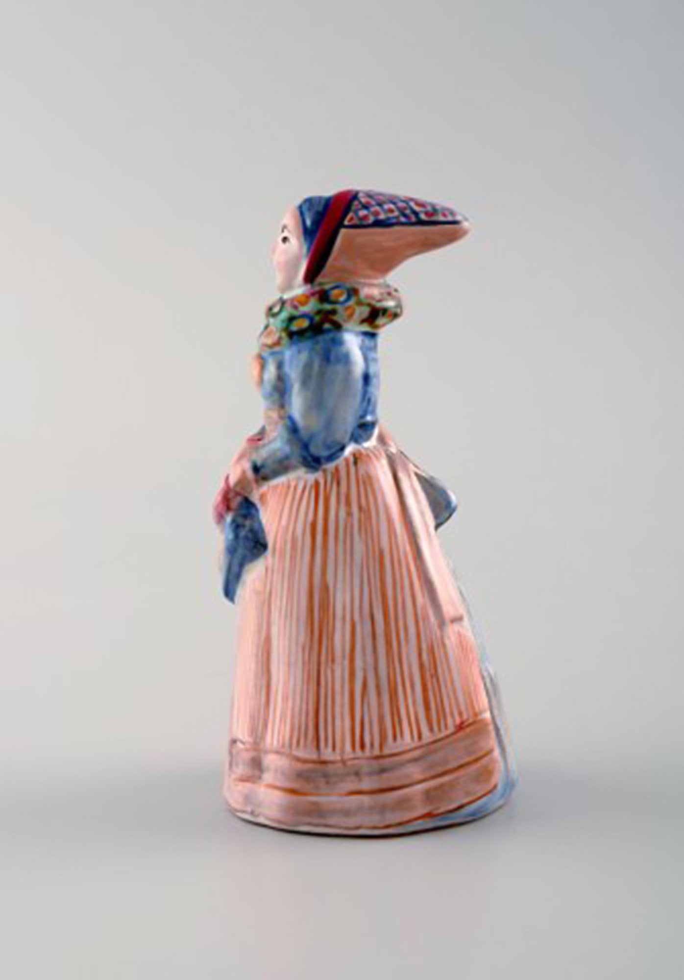 Hjorth (Bornholm) glazed stoneware figure, woman in national costume. - 3