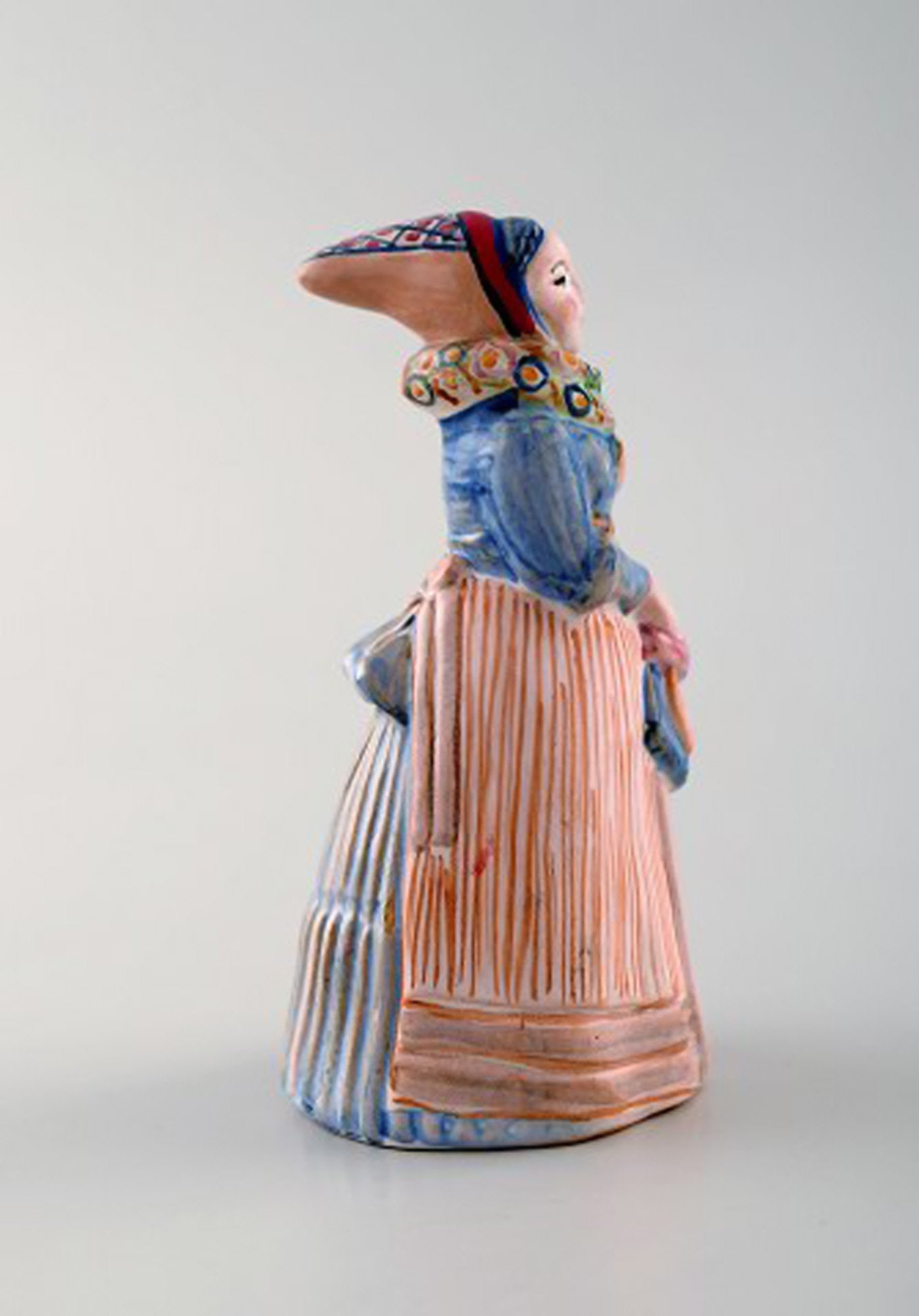 Hjorth (Bornholm) glazed stoneware figure, woman in national costume. - 4