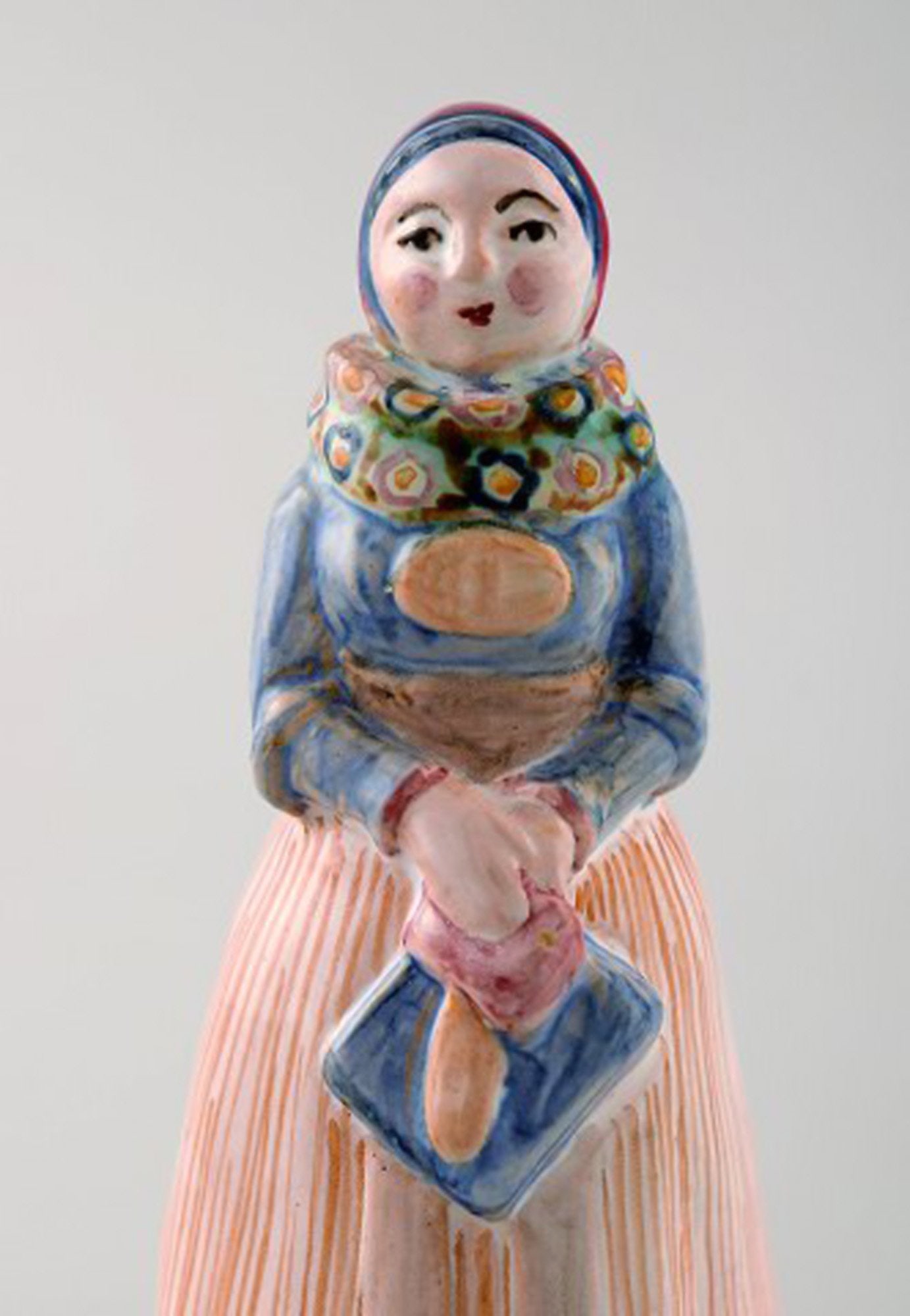 Hjorth (Bornholm) glazed stoneware figure, woman in national costume. - 5