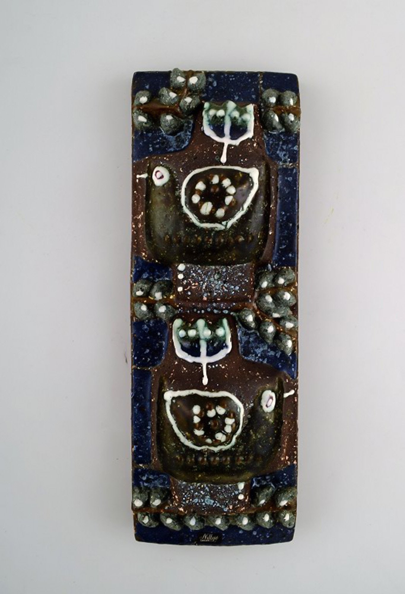 Nittsjo wall plaque decorated with birds. 1960's. - 2