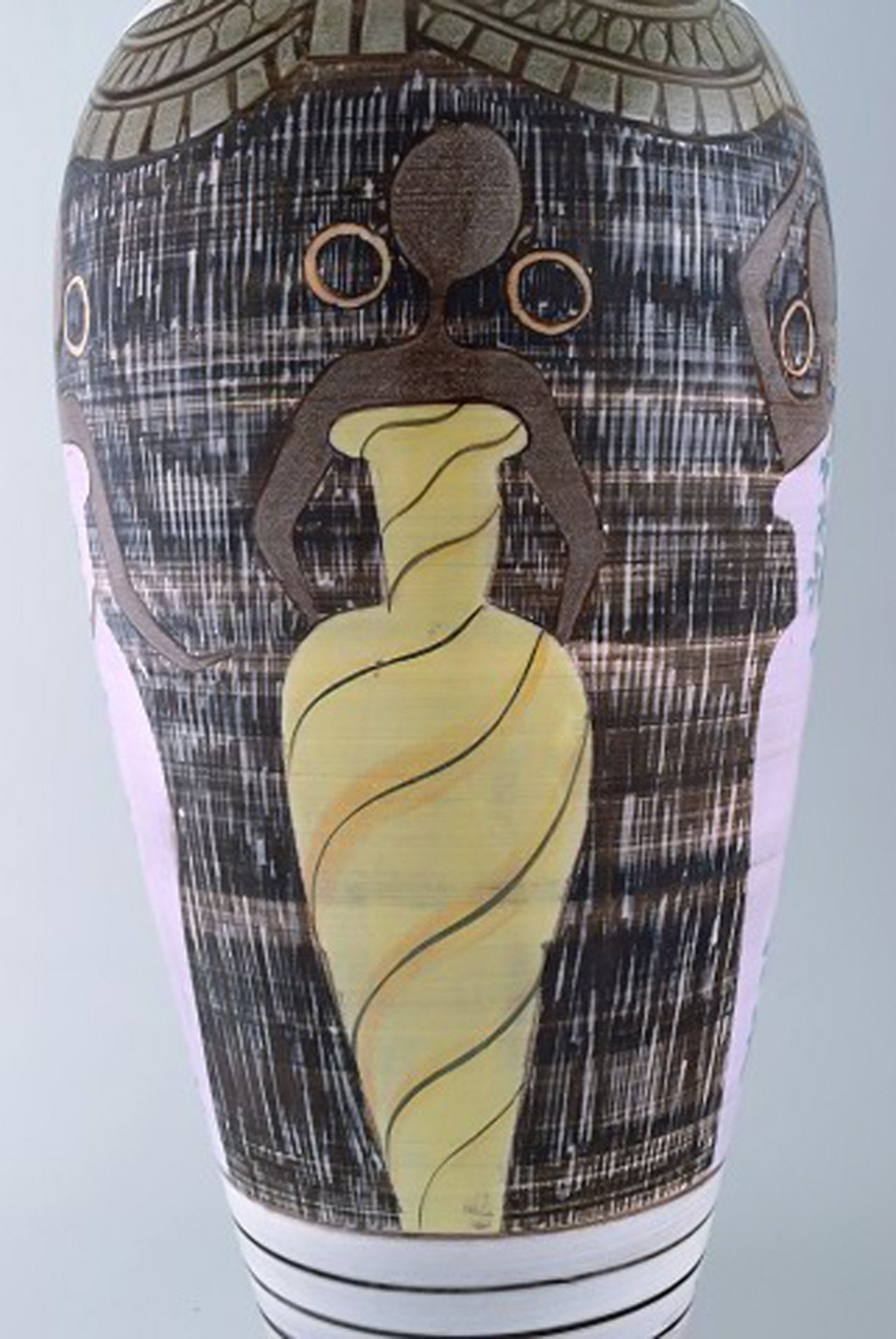 Laholm keramik. Colossal unique floor vase in glazed ceramics with negresses in colorful dresses. - 7