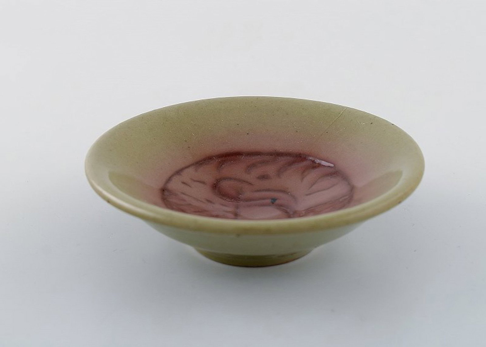 Hjorth, Denmark. Bowl in glazed ceramics. Beautiful olive green glaze. Mid 20th century. (1 of 6)