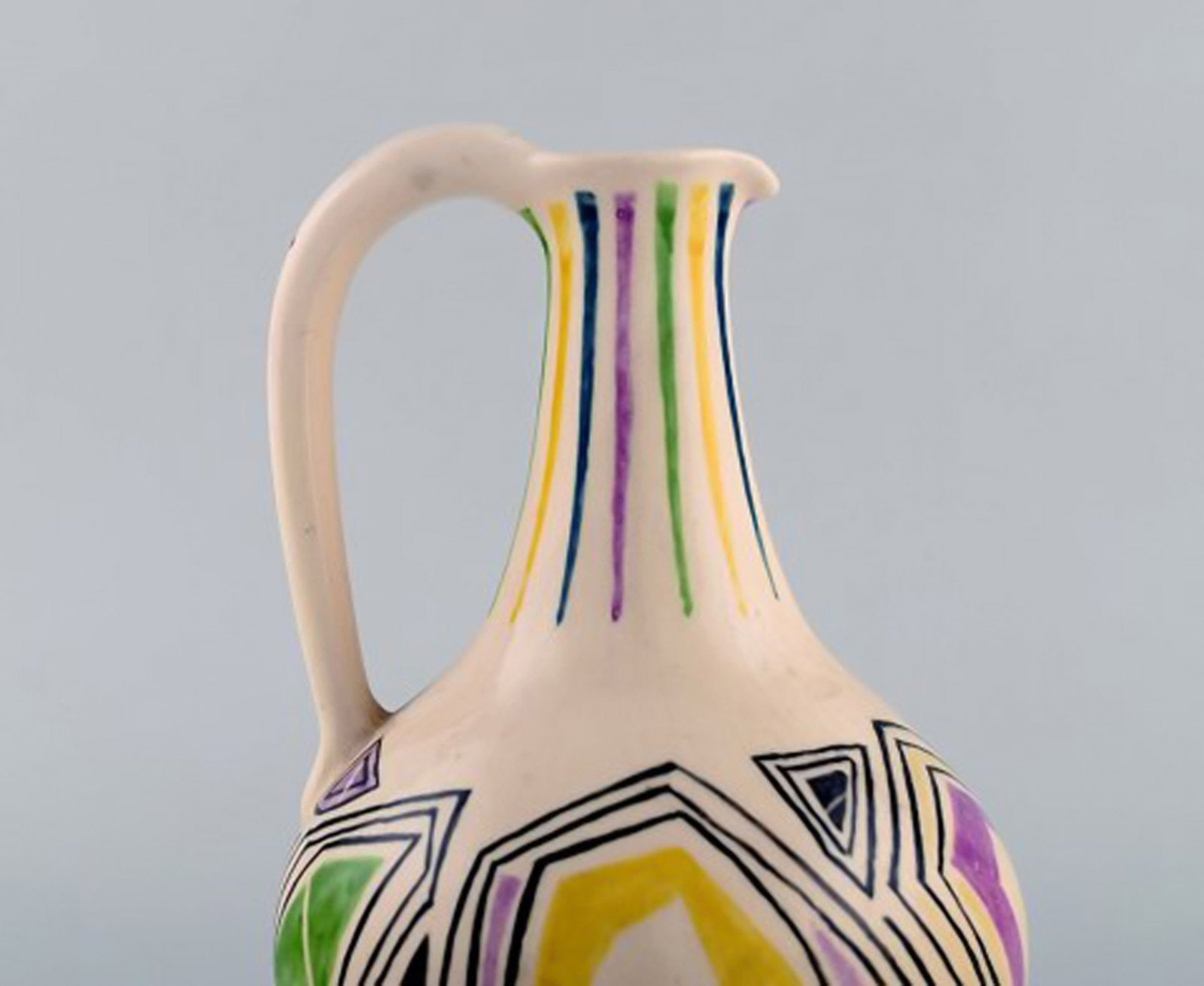 European studio ceramist. Unique jug with handle in glazed ceramic. Dated 1957. - 4
