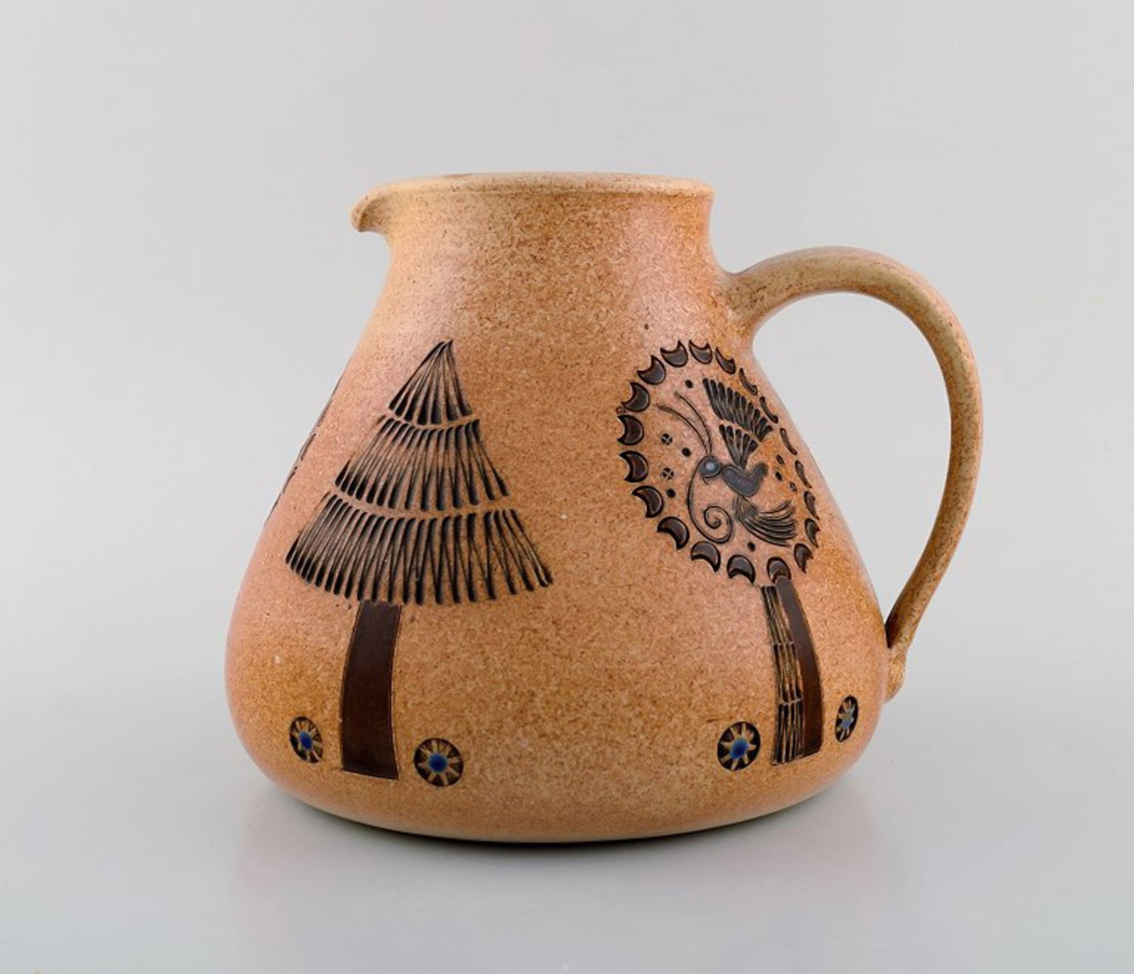 European studio ceramist. Unique jug in glazed ceramic. Dated 1947. - 2