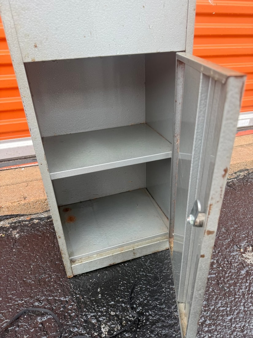 Vintage Grey Metal Industrial Wall-Mount Storage Box with Key - 2