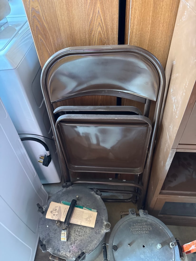 Vintage Brown Metal Folding Chairs - 2