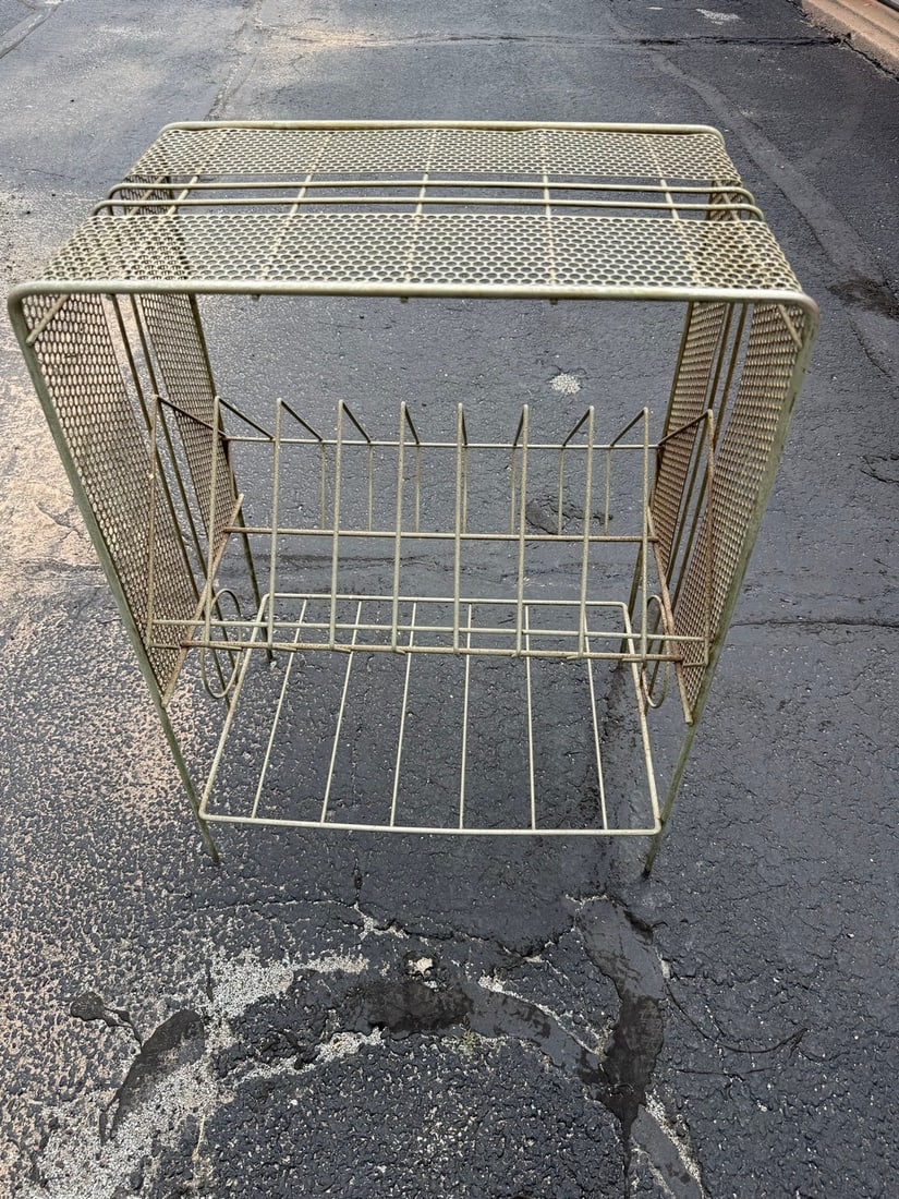 Vintage Mid-Century Modern Perforated Metal Record Album Rack - 2