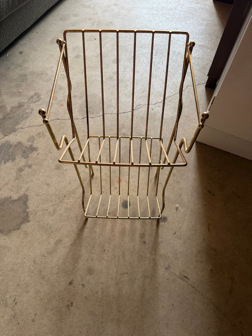 Mid-Century Modern Brass-Toned Metal Magazine Rack - 2