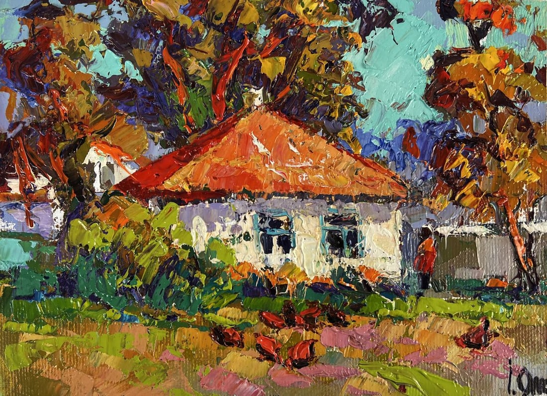 Oil painting Autumn in the Cozy Village Oksana Ivanyuk - 3