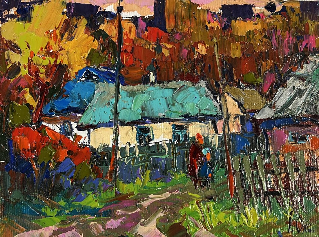 Oil painting Evening among the Houses in the Village Oksana Ivanyuk - 3