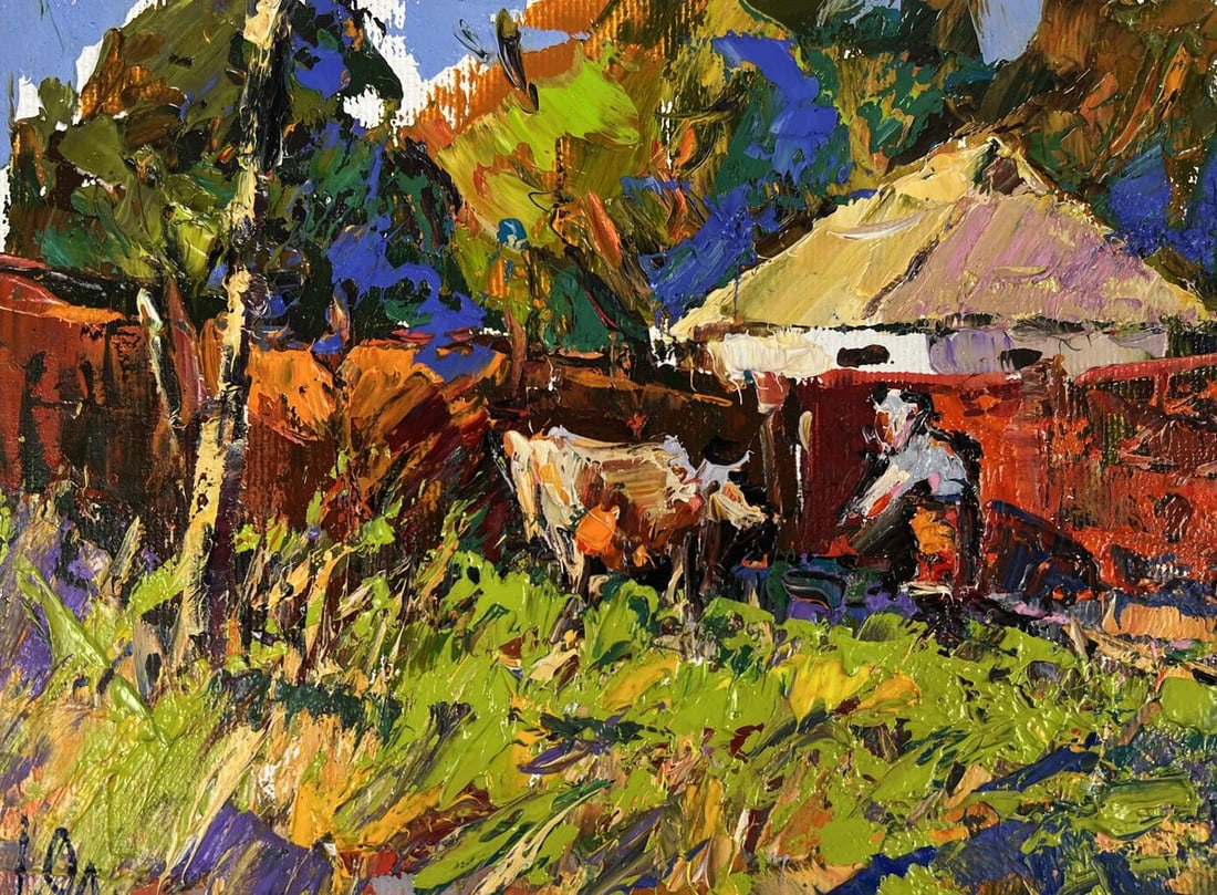 Oil painting Cows After Pasture Near Yard Oleksiy Ivanyuk - 3