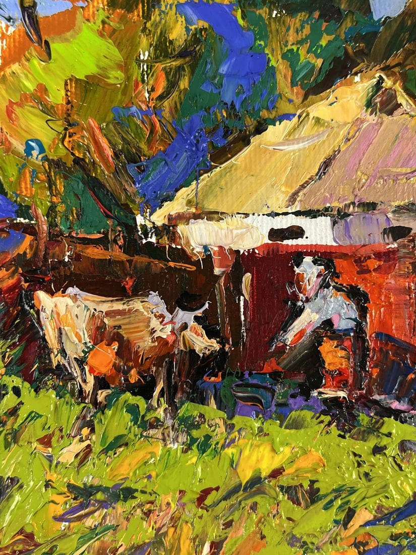 Oil painting Cows After Pasture Near Yard Oleksiy Ivanyuk - 8