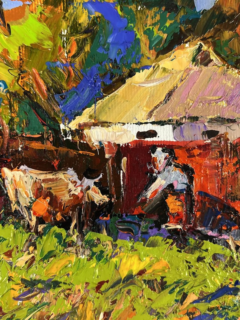 Oil painting Cows After Pasture Near Yard Oleksiy Ivanyuk - 9
