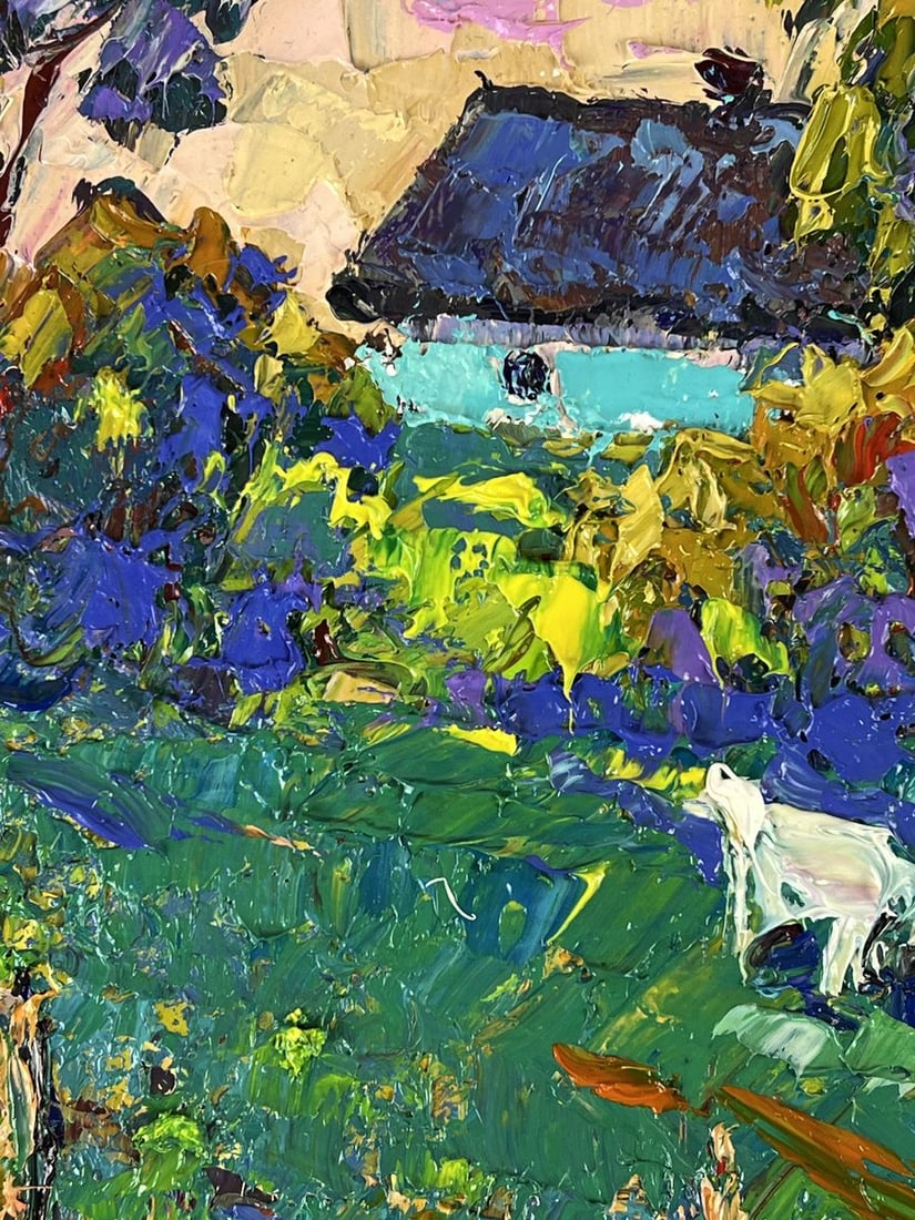 Oil painting Goats Grazing Near the Yard Oleksiy Ivanyuk - 4
