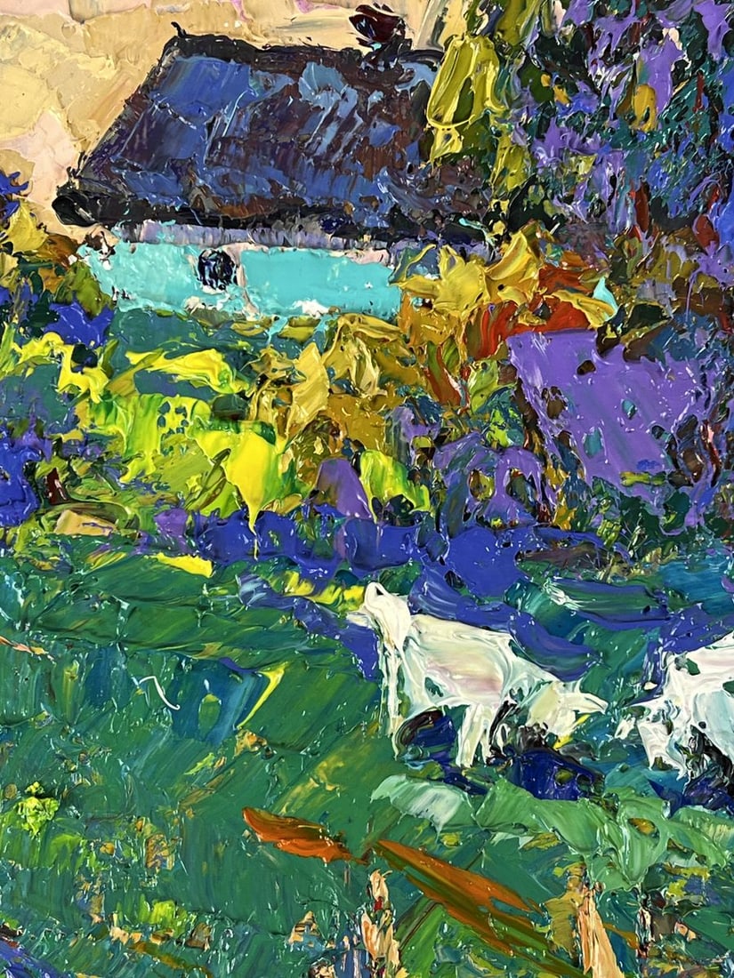 Oil painting Goats Grazing Near the Yard Oleksiy Ivanyuk - 7