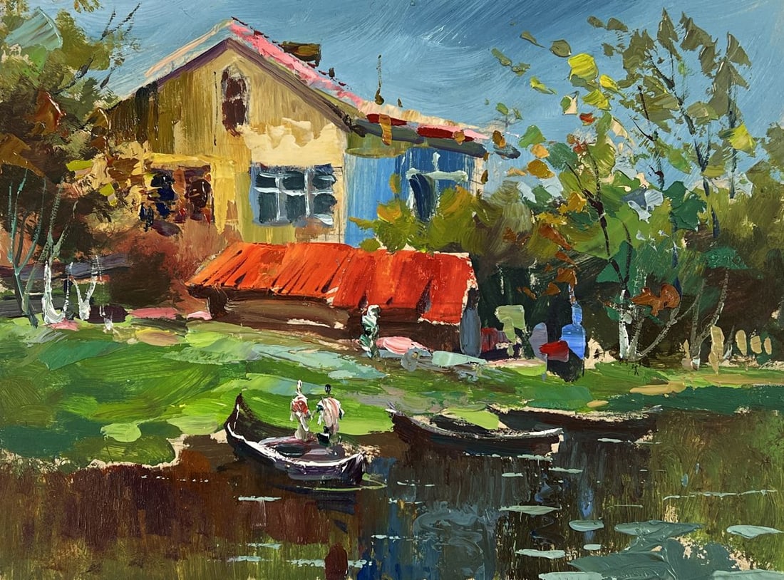 Oil painting House with Boats by the River Yuriy Suprunchuk - 3