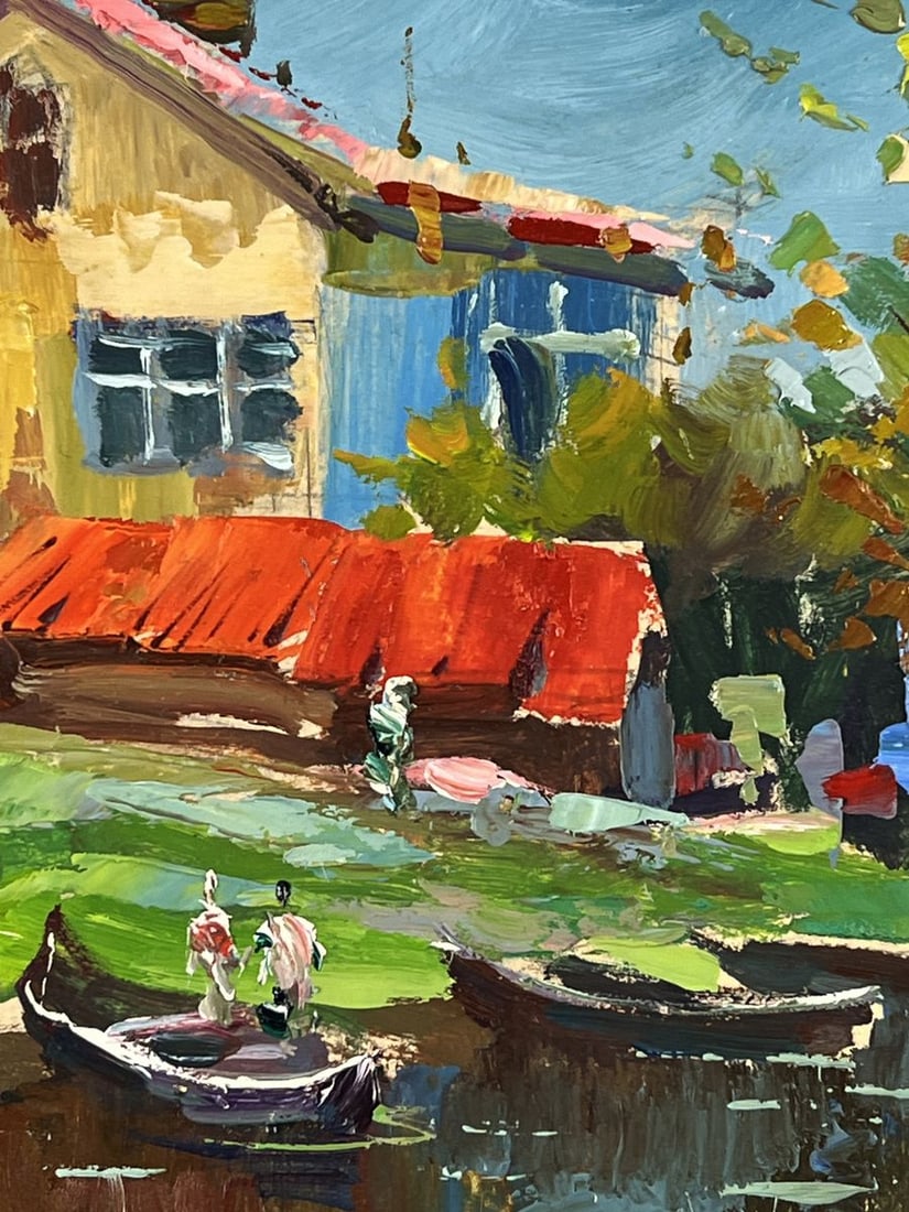 Oil painting House with Boats by the River Yuriy Suprunchuk - 7