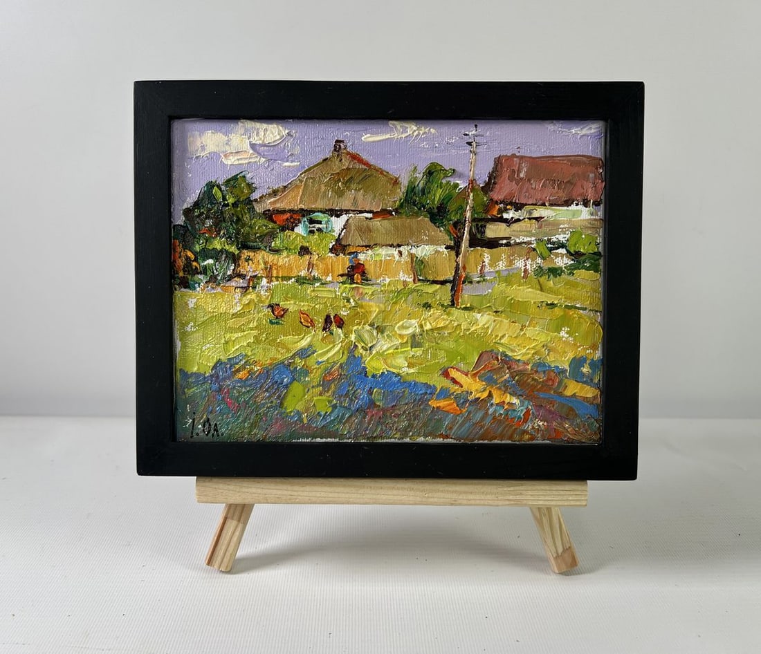 Oil painting Relaxation near home Alex Kalenyuk: Title: Oil painting Relaxation near home Alex Kalenyuk Description: NoAAA5262 The oil painting on Canvas titled "Relaxation near Home" captures a timeless moment of tranquility in a rural setting, inv