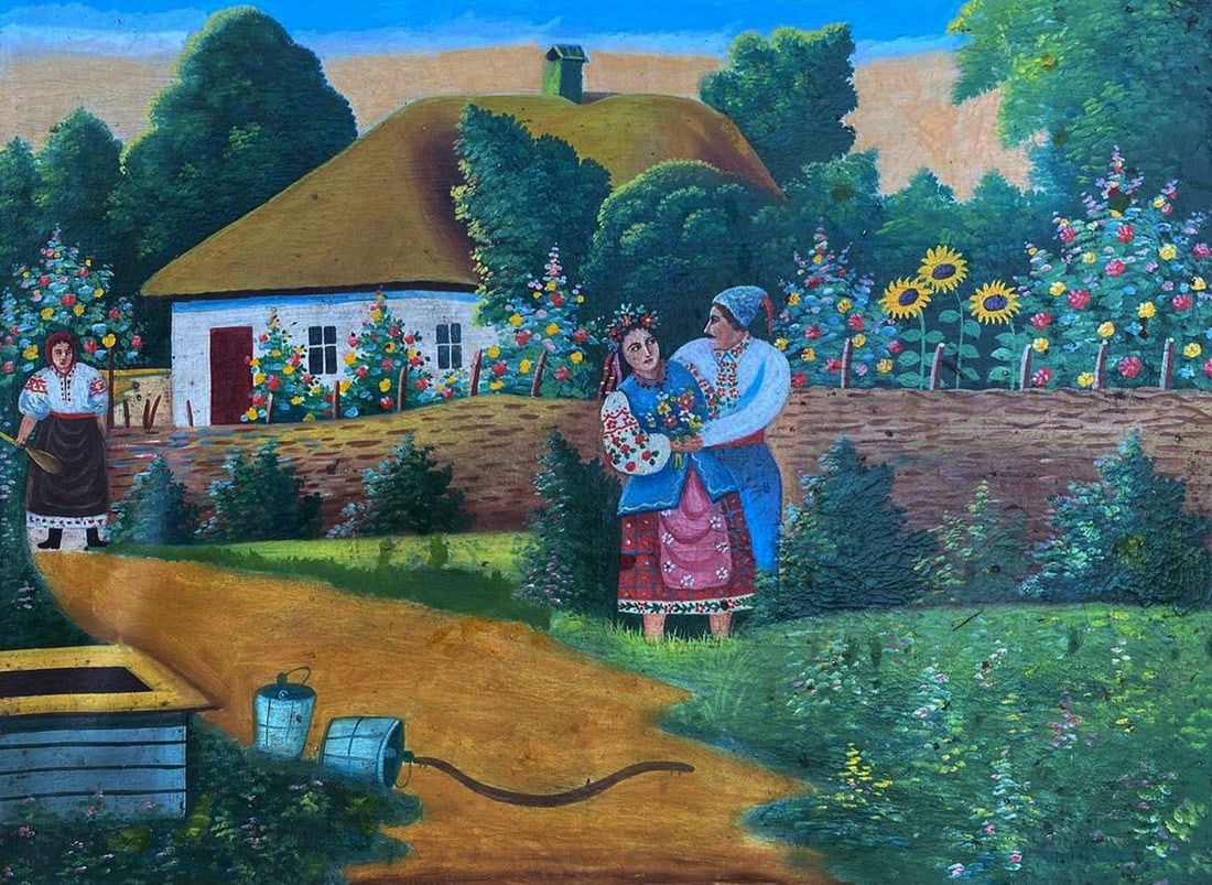 Oil painting Evening romance near home Unknown artist (1 of 6)