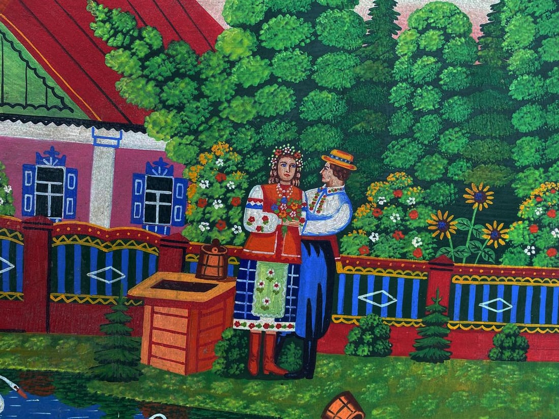 Oil painting A couple in love near the river Unknown artist - 3