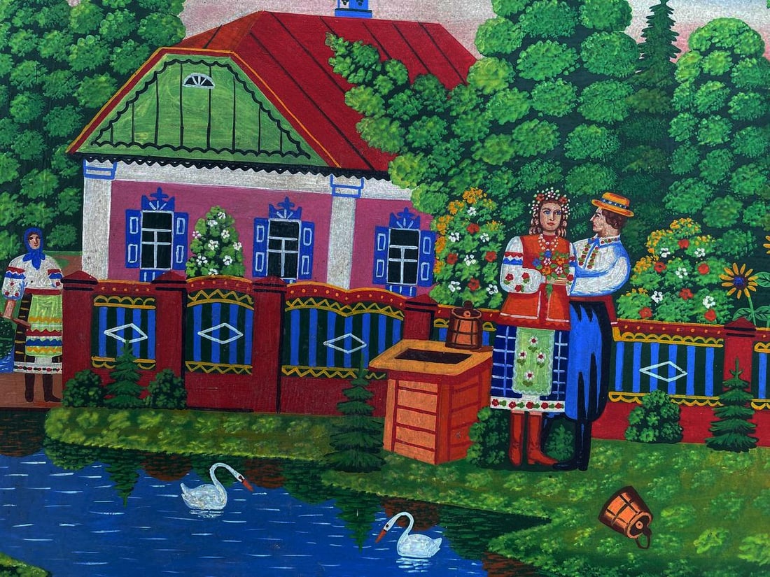 Oil painting A couple in love near the river Unknown artist - 4