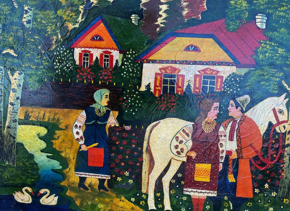 Oil painting At the village well Unknown artist - 3