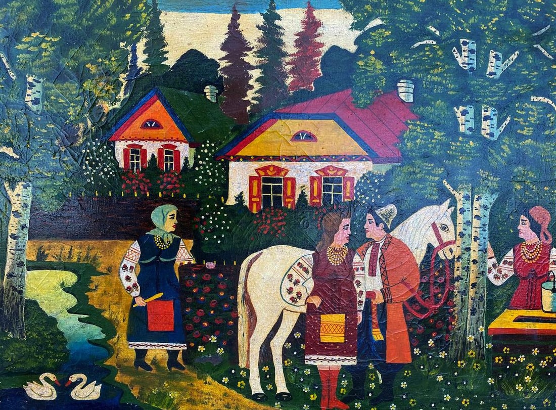 Oil painting At the village well Unknown artist - 4