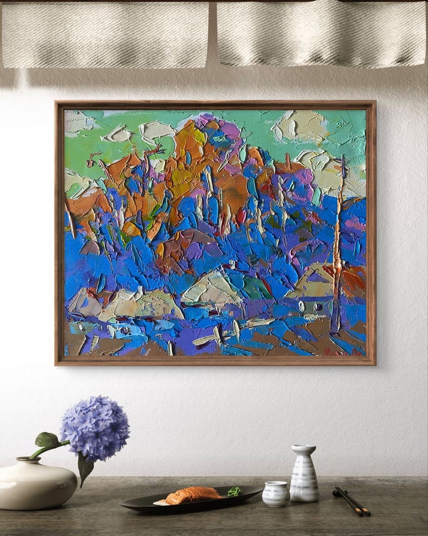 Oil painting Village in the shadow of the forest Alex Kalenyuk - 2