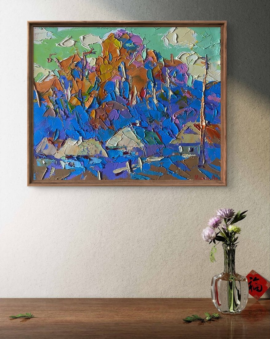 Oil painting Village in the shadow of the forest Alex Kalenyuk - 3