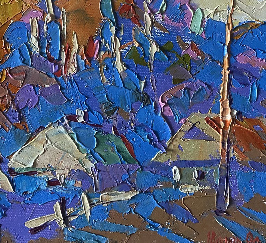 Oil painting Village in the shadow of the forest Alex Kalenyuk - 7