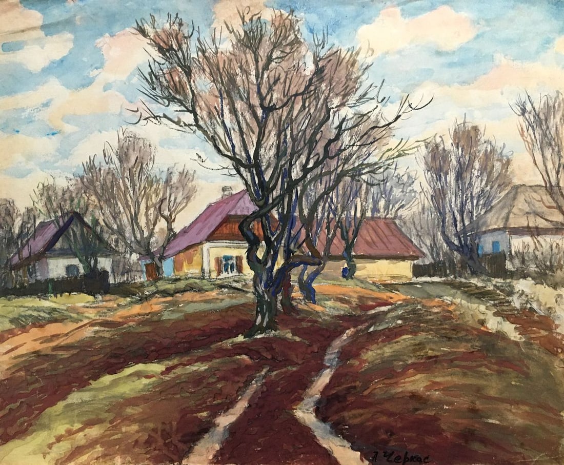 Gouache painting Near the village Cherkas A.G.: Title: Gouache painting Near the village Cherkas A.G. Description: No719 *** ABOUT THIS PAINTING *** * TITLE: "Near the village" * ARTISTS: Cherkas A.G. * SIZE: 40x50 cm/'15.74x19.68 inches' *