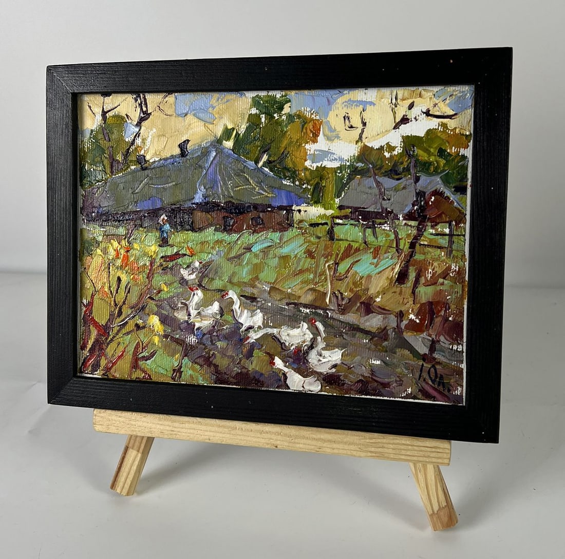 Oil painting Geese are walking around the village Oleksiy Ivanyuk - 2