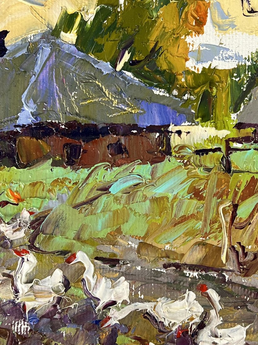 Oil painting Geese are walking around the village Oleksiy Ivanyuk - 7