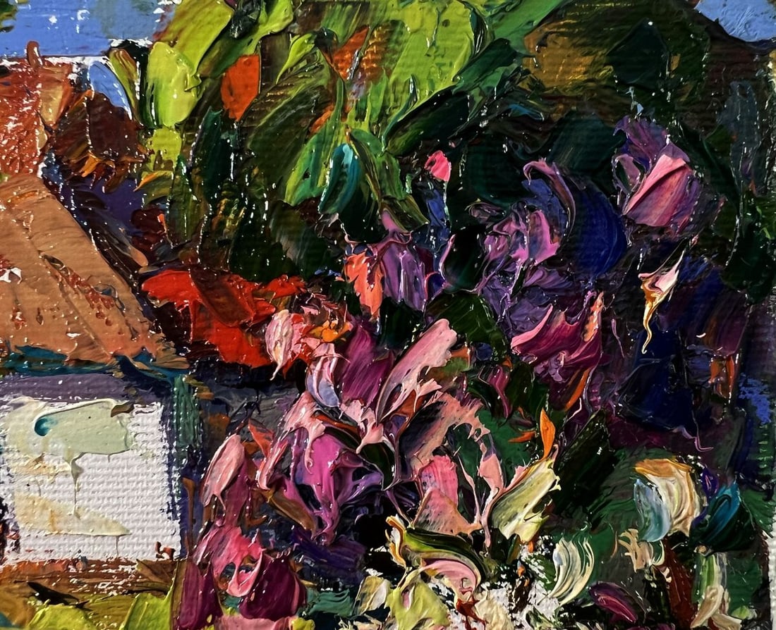 Oil painting A flowering bush in the garden Oksana Ivanyuk - 4