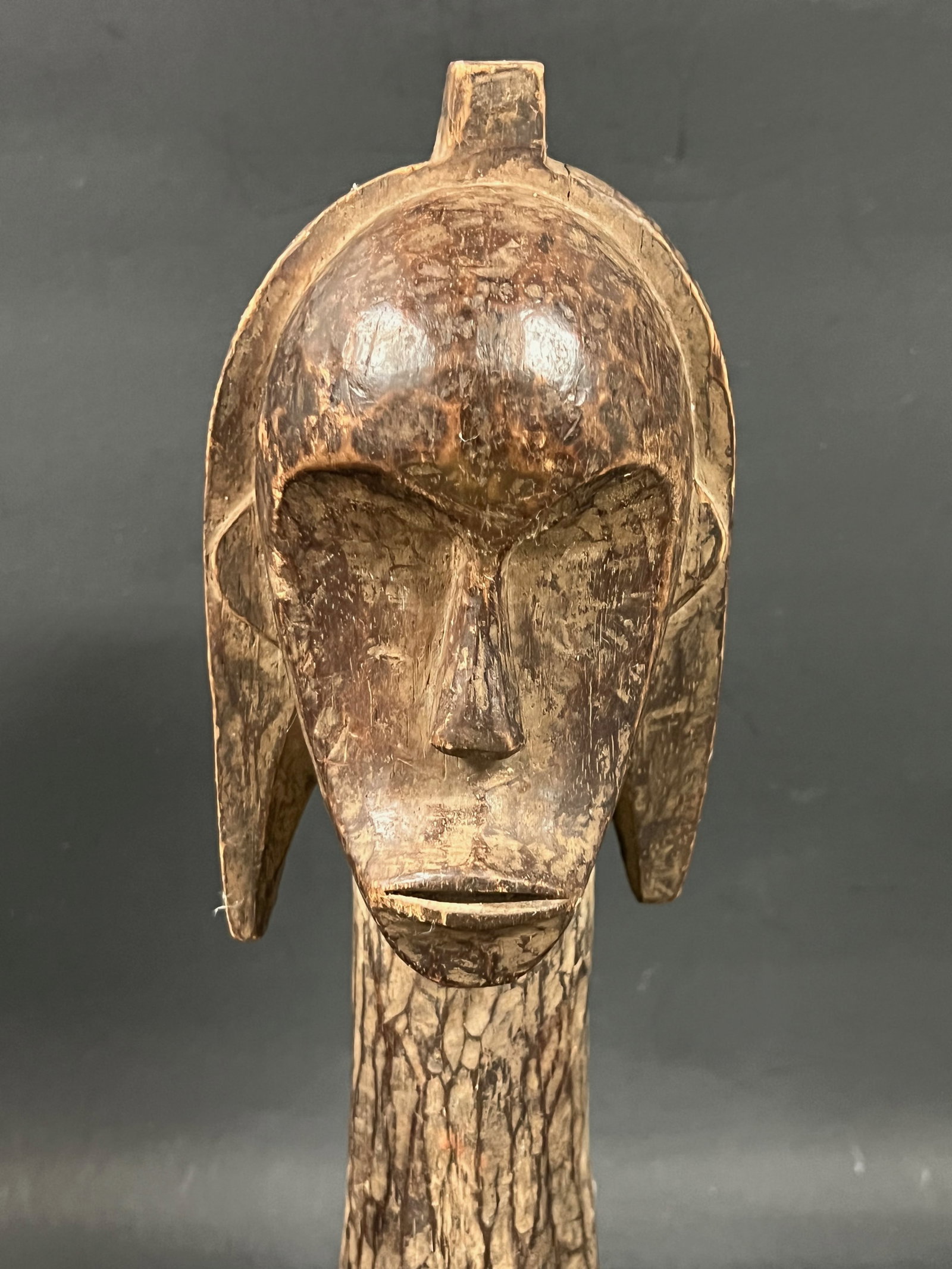 African Tribal Art Carved Wood Fang Head Sculpture - 2