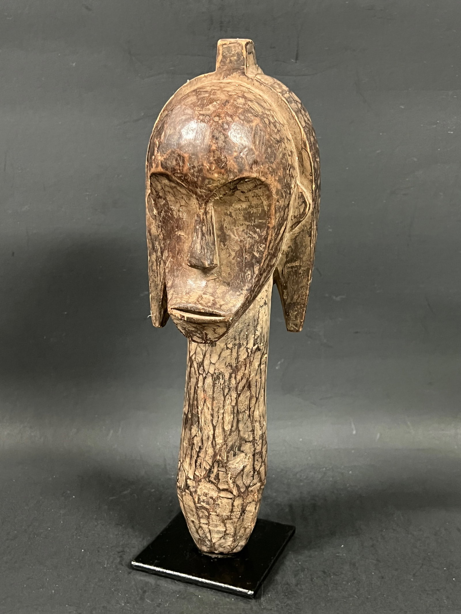 African Tribal Art Carved Wood Fang Head Sculpture - 3