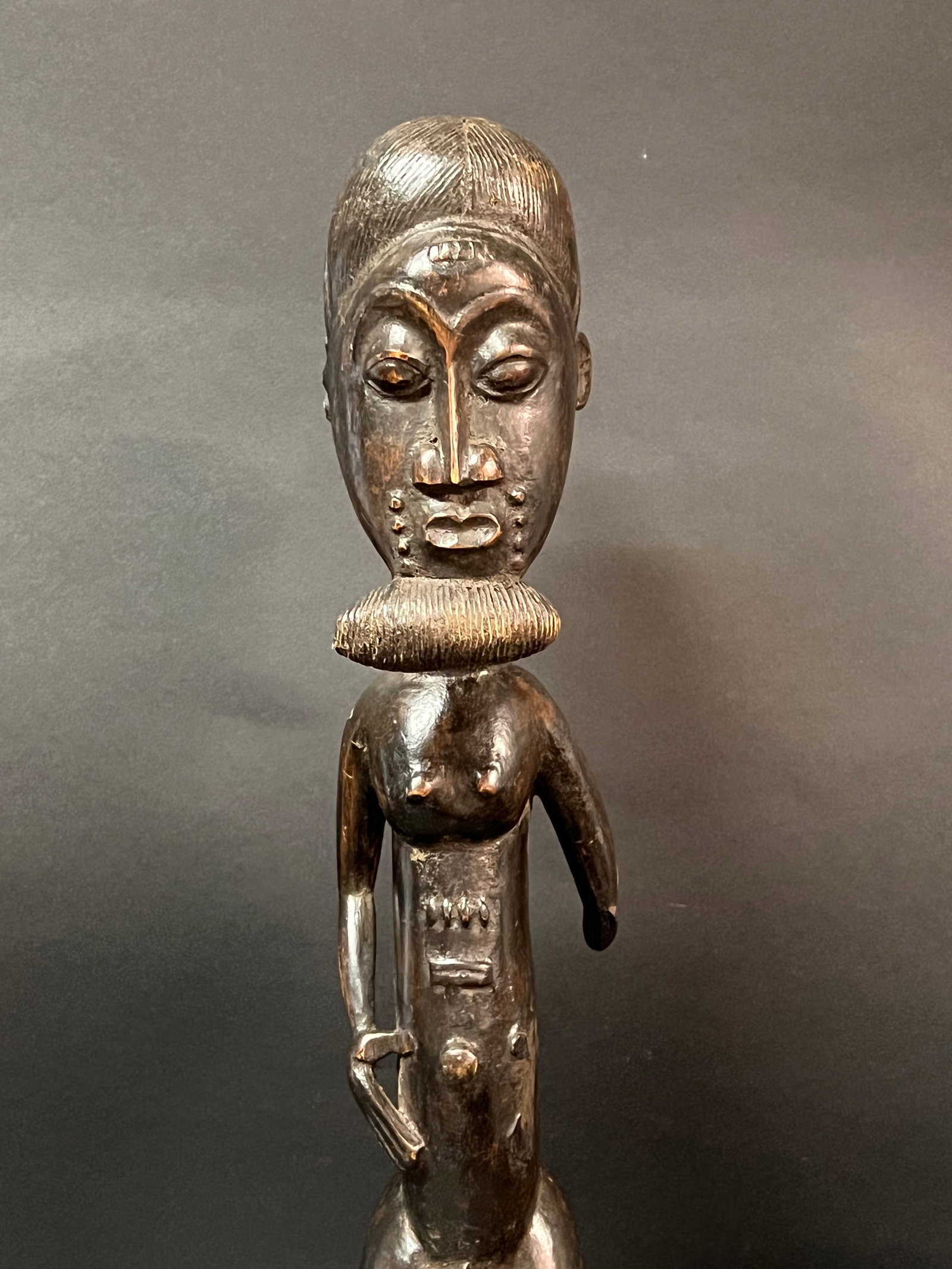 African Tribal Art Carved Wood Baule Statue - 2
