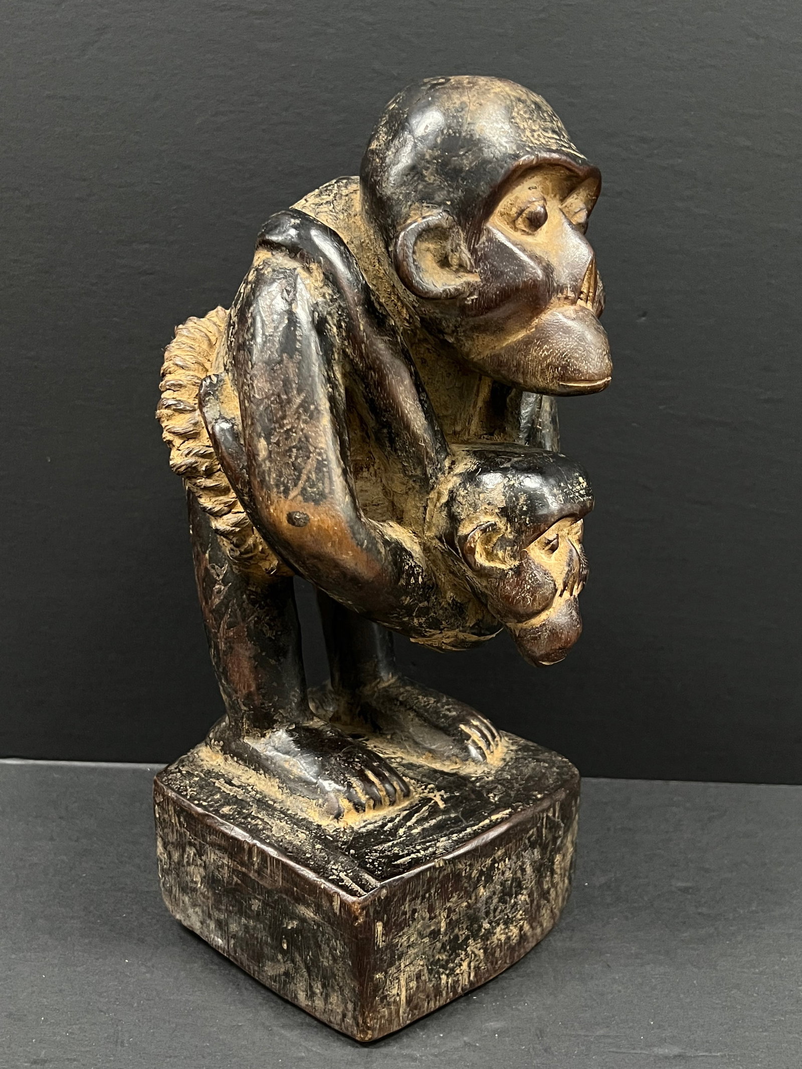 African Tribal Art Carved Wood Bulu Monkey Statue - 3
