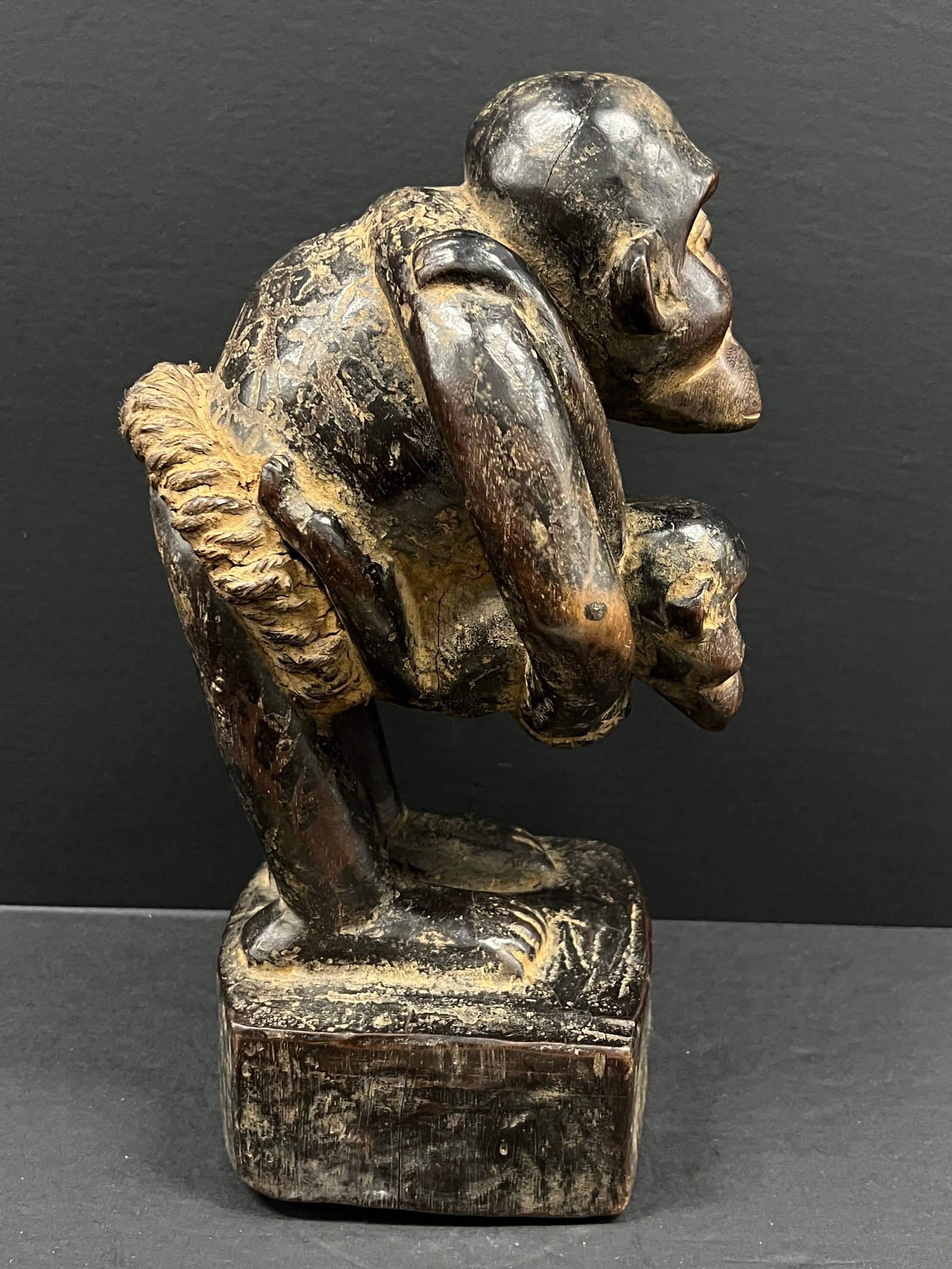 African Tribal Art Carved Wood Bulu Monkey Statue - 4