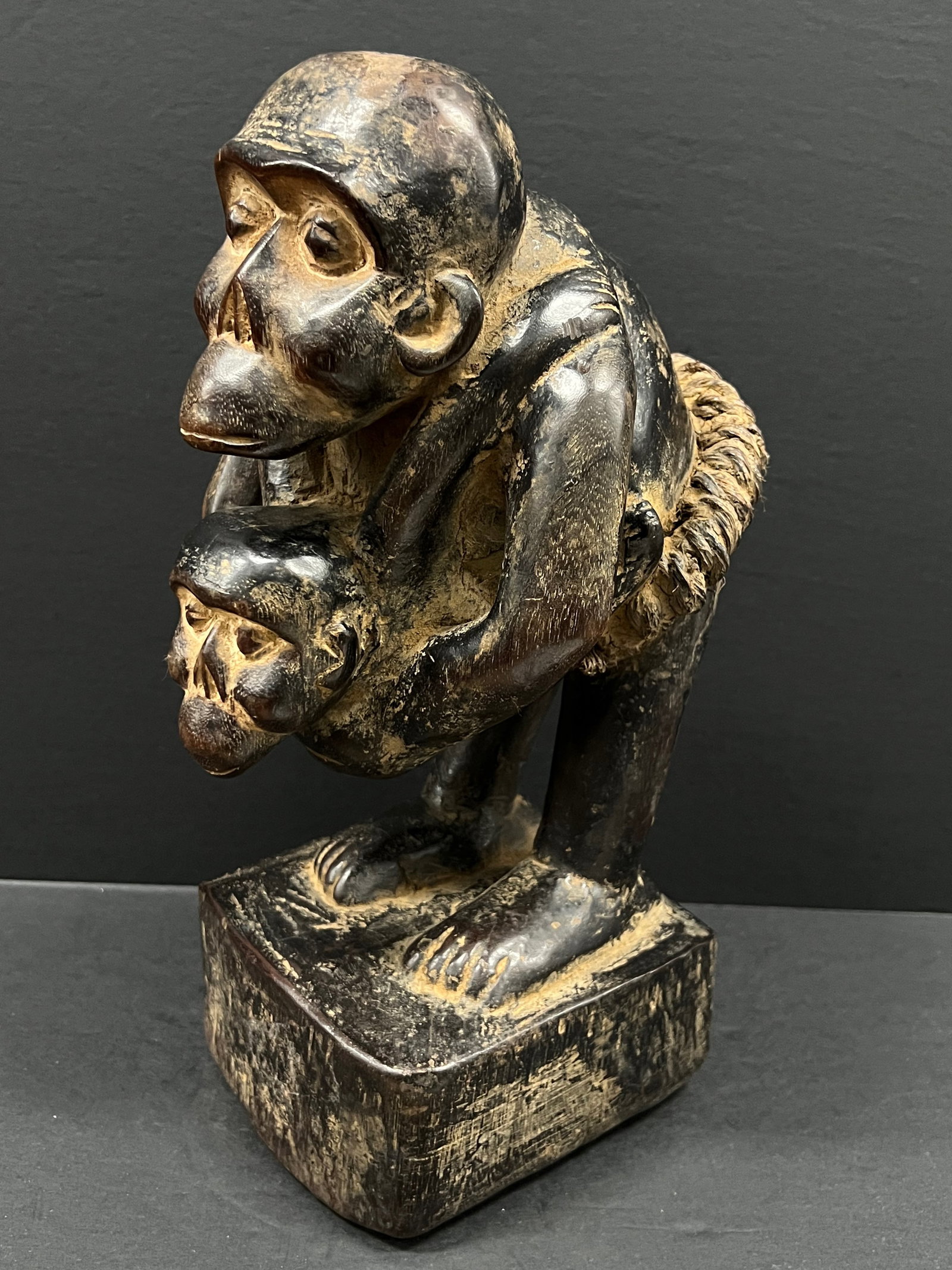 African Tribal Art Carved Wood Bulu Monkey Statue - 5
