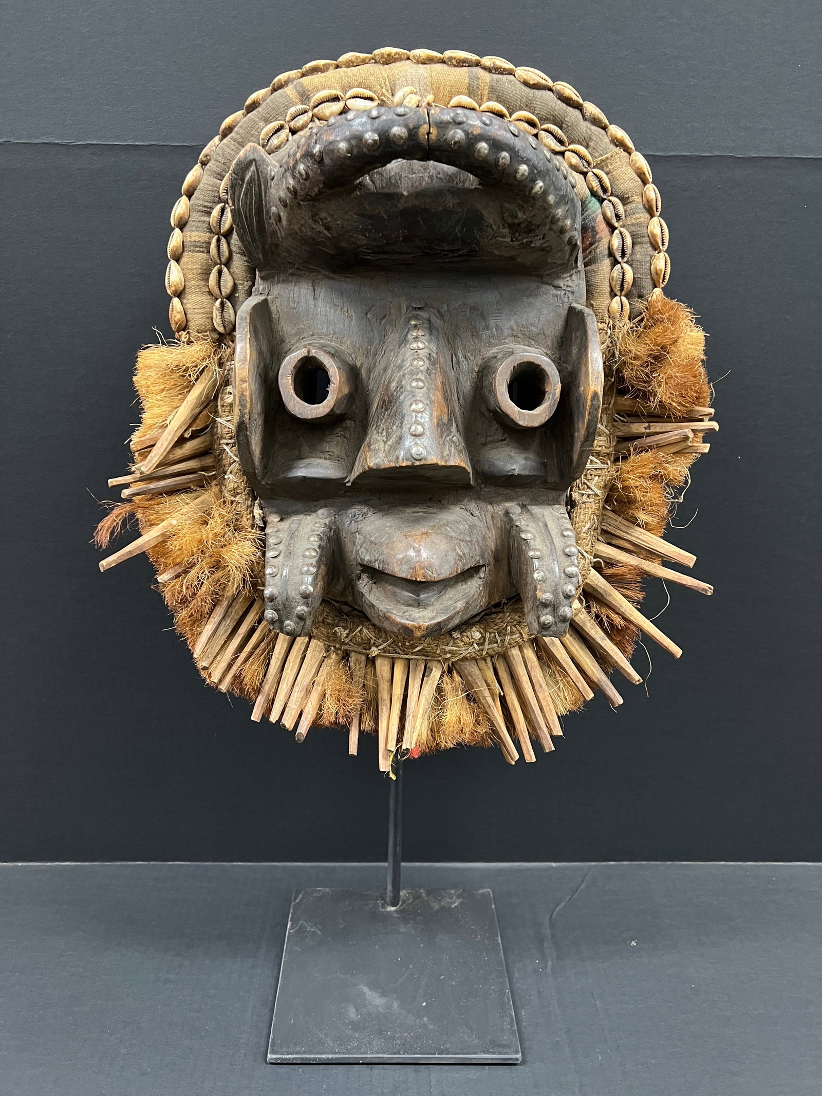 African Tribal Art Carved Wood Dan Guere Mask with Display Stand - 3